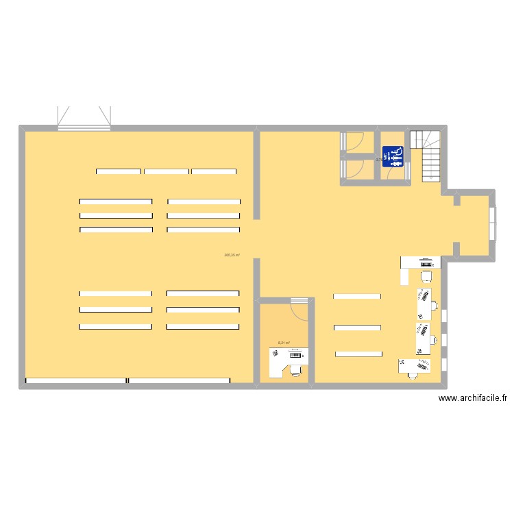 Plan magasin . Plan de 3 pièces et 217 m2