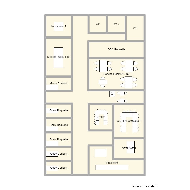 CSU2. Plan de 18 pièces et 61 m2