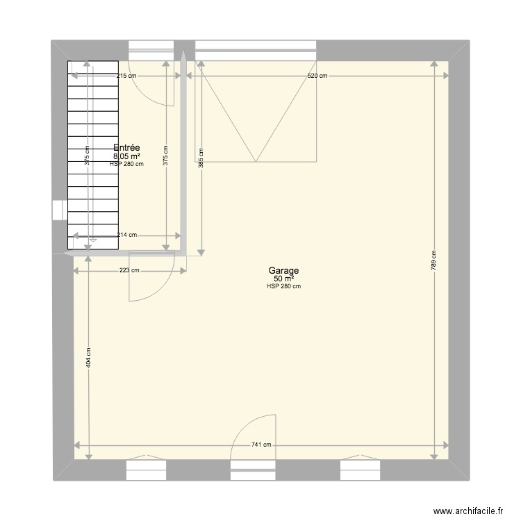 RDC garage. Plan de 2 pièces et 58 m2