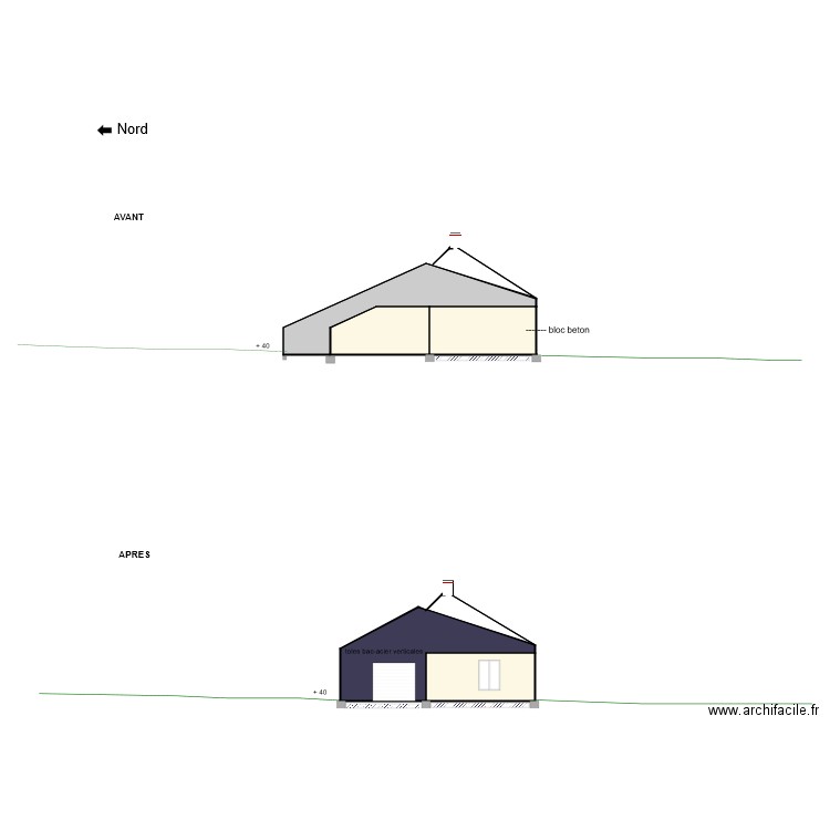 plan de coupe facade nord. Plan de 0 pièce et 0 m2