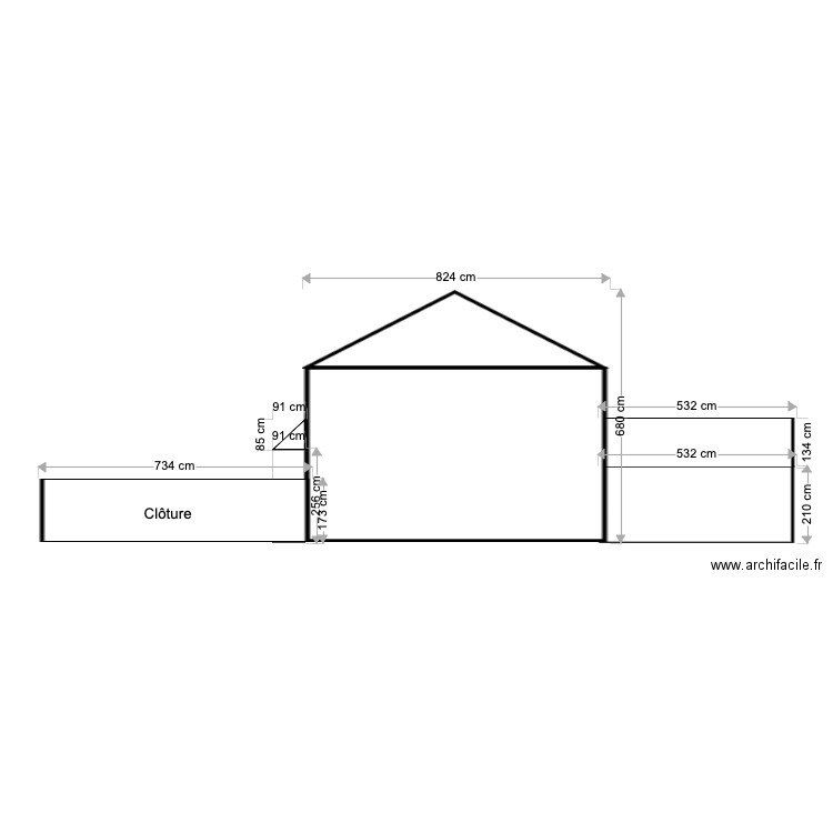 Façade droite après travaux. Plan de 0 pièce et 0 m2