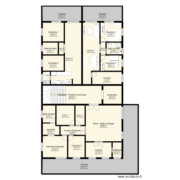 Etage 3 appartements. Plan de 0 pièce et 0 m2