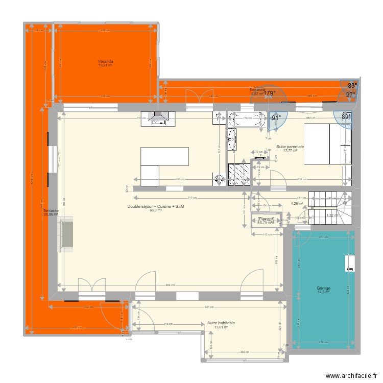 RDC. Plan de 10 pièces et 164 m2