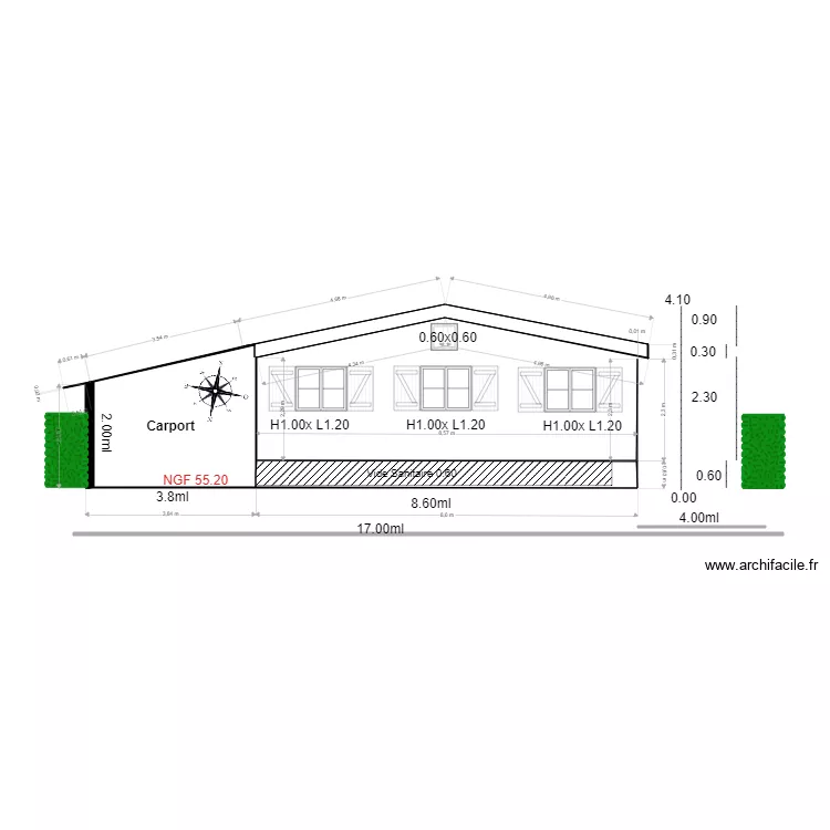 facade NORD chalet 124. Plan de 