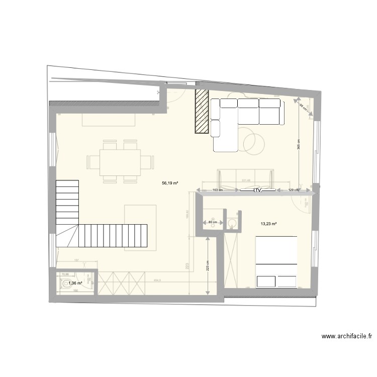 Maison Lorient RDC. Plan de 3 pièces et 71 m2