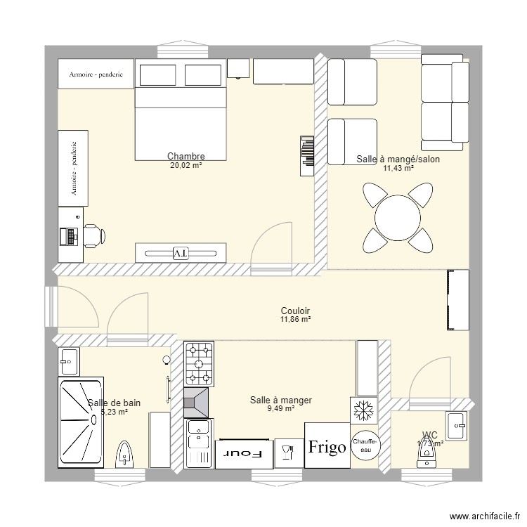 Plan granie. Plan de 6 pièces et 60 m2