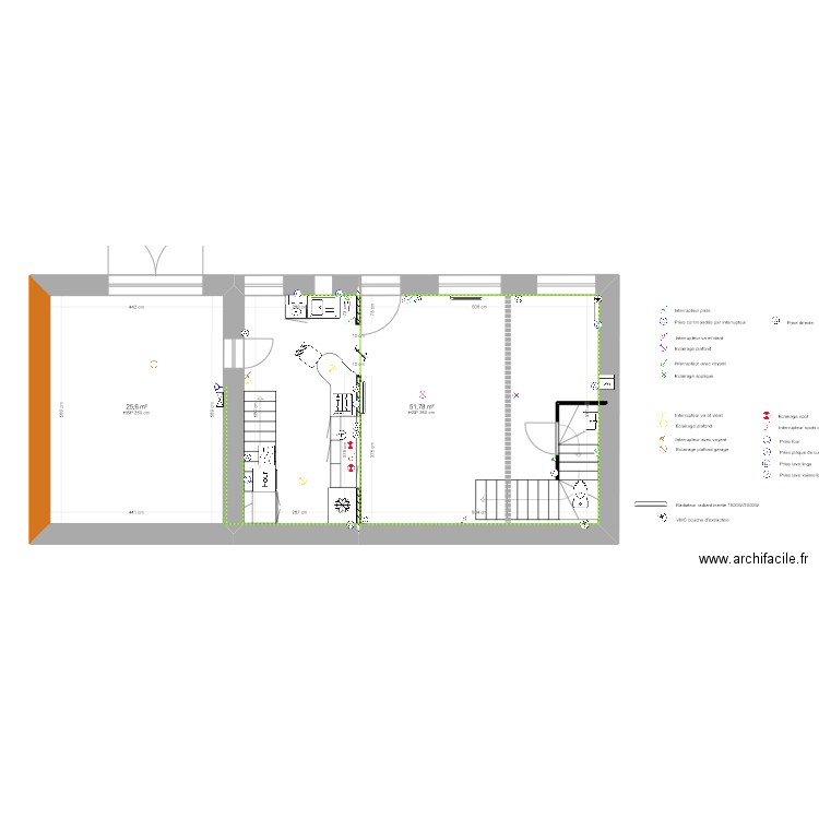 République RC distribution électrique projet 1. Plan de 2 pièces et 77 m2