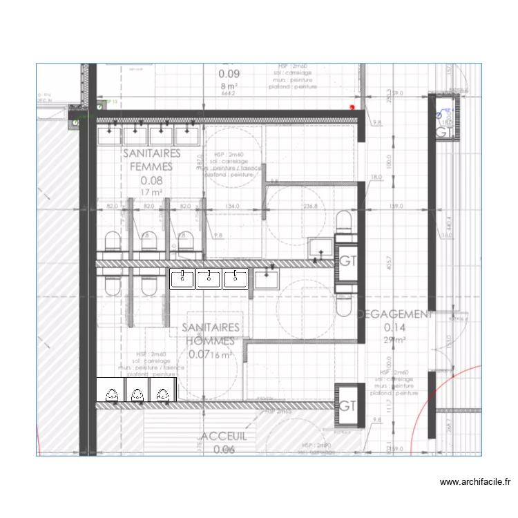 Sanitaires Chouette RDC Brasserie. Plan de 