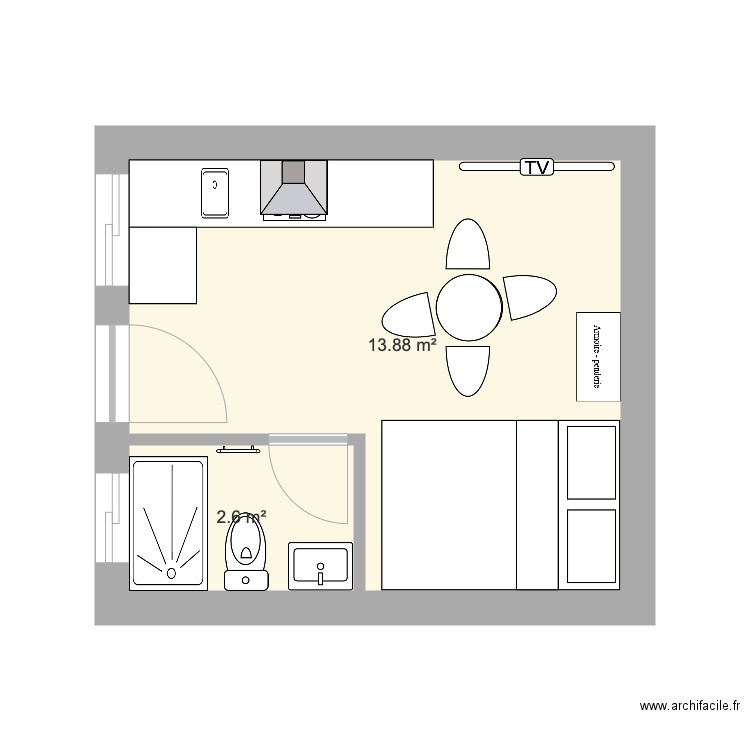 APAR002. Plan de 2 pièces et 16 m2