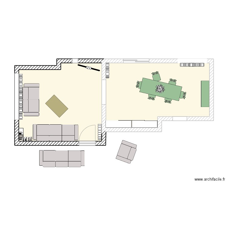 Mobilier Salon SàM. Plan de 2 pièces et 45 m2