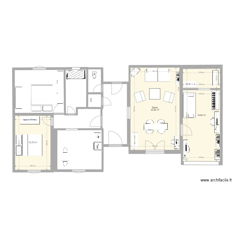 Lesbros. Plan de 3 pièces et 52 m2