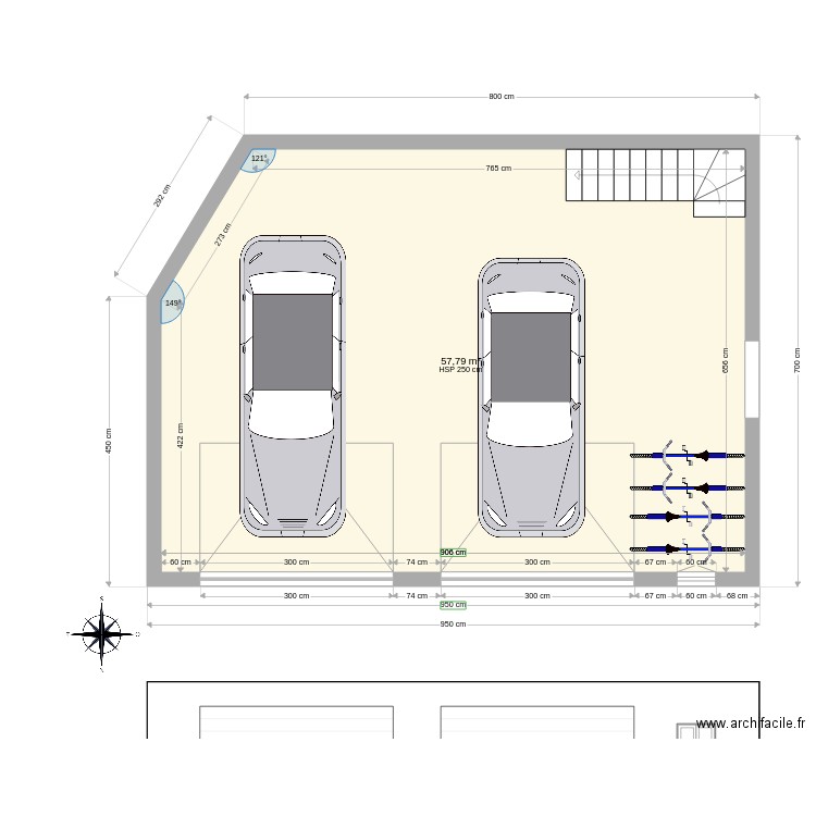 double garage. Plan de 1 pièce et 58 m2