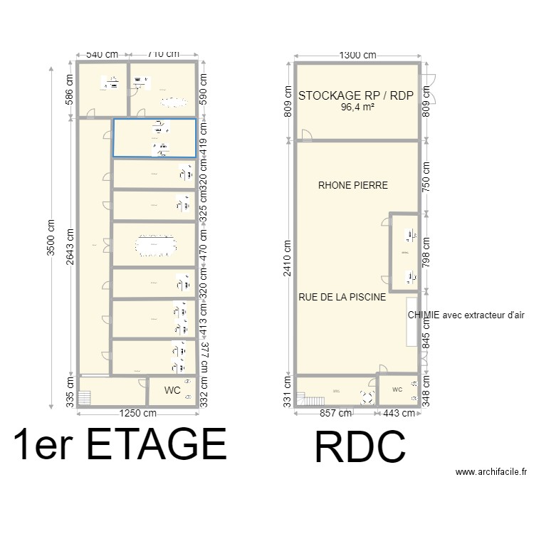 Bureaux. Plan de 16 pièces et 822 m2