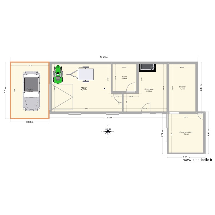 La Bonnoeuvre Dépendance. Plan de 6 pièces et 88 m2