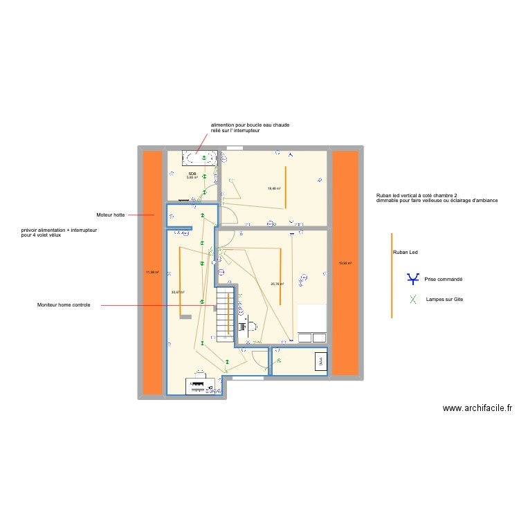 étage. Plan de 6 pièces et 106 m2