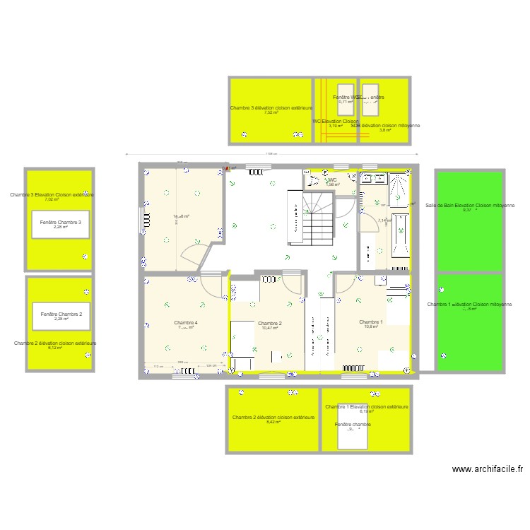 Agrandissement DSFA 1er etage Cloisons internes et périphériques v7 avec électricité. Plan de 0 pièce et 0 m2