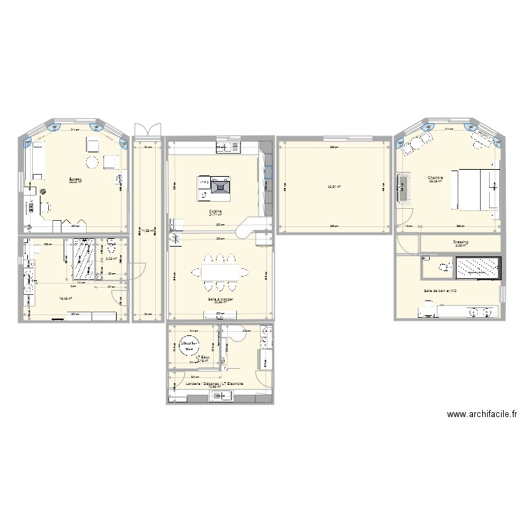 Casa 3 A. Plan de 14 pièces et 184 m2
