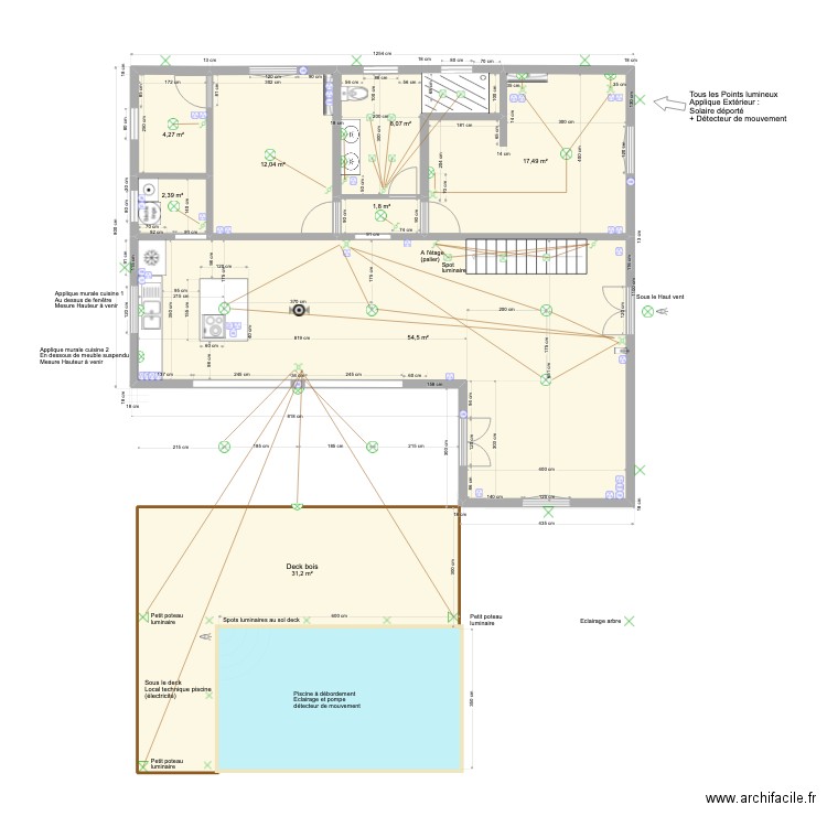 Hauteur Lezarde rdc ELEC. Plan de 8 pièces et 132 m2