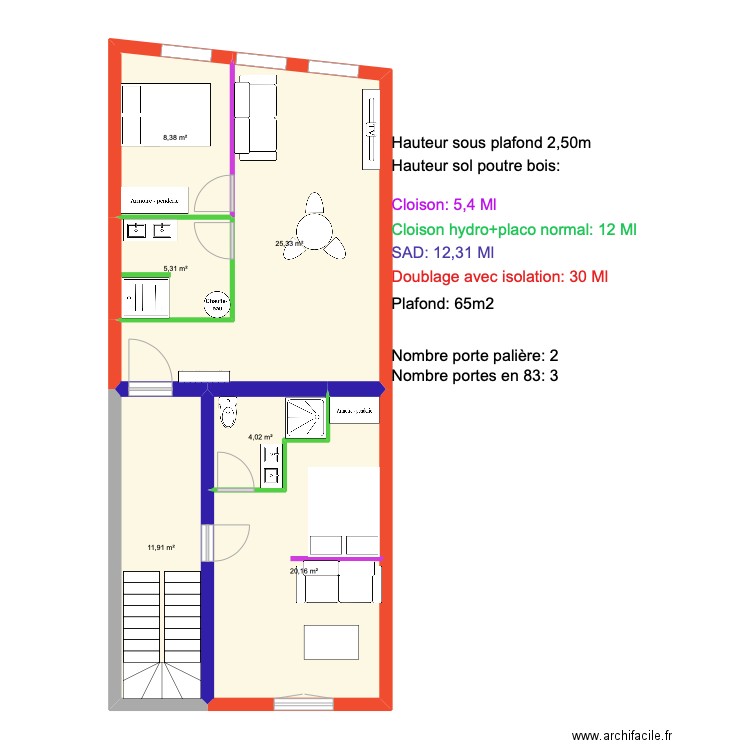 APP R+2 placo . Plan de 0 pièce et 0 m2