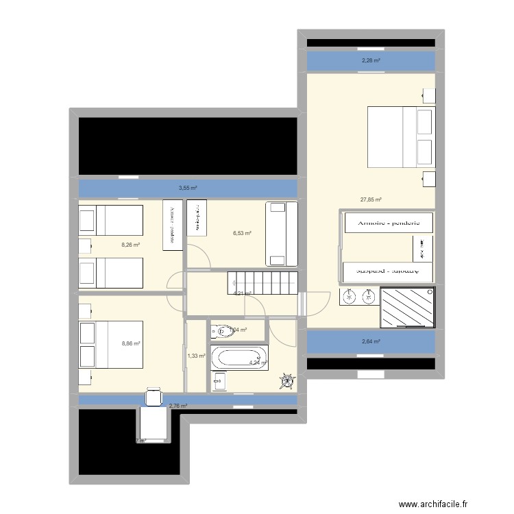 Etage Maison St Herblain. Plan de 16 pièces et 92 m2