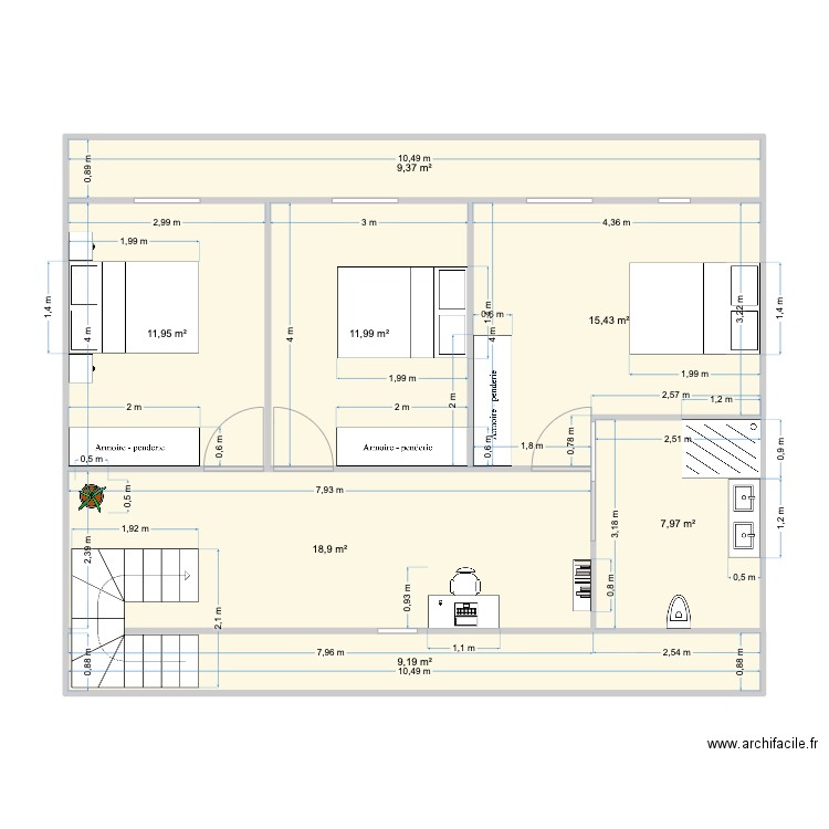 etage Herbaud. Plan de 7 pièces et 85 m2