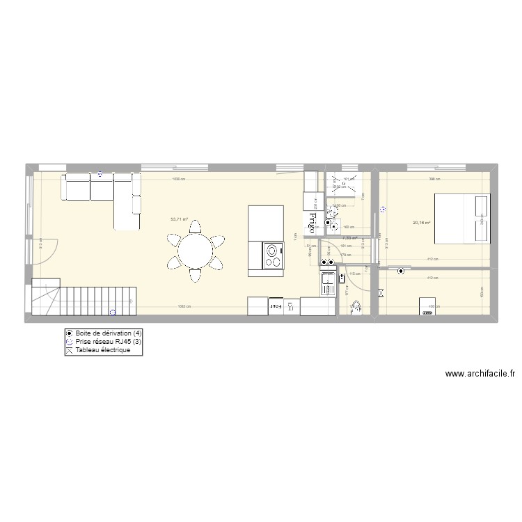 Villa 3 rdc RJ45. Plan de 3 pièces et 81 m2