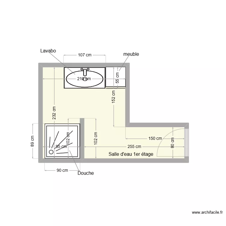 ROUCH salle d'eau premier &eacute;tage existant. Plan de 