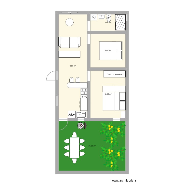 Maison St Pierre. Plan de 5 pièces et 74 m2