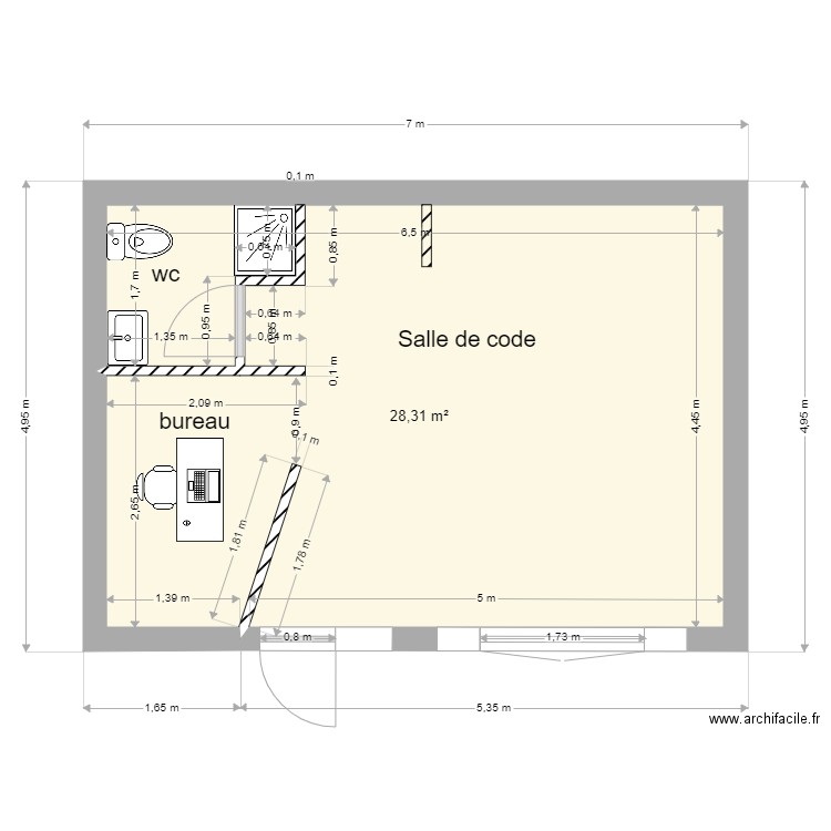 plan ile rousse. Plan de 1 pièce et 28 m2