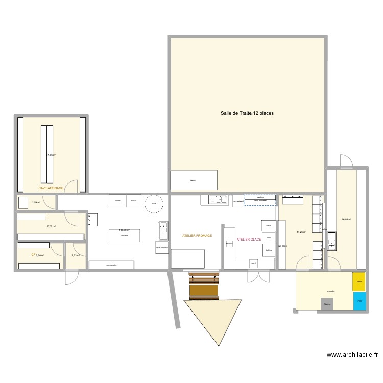 Fromagerie 100m2. Plan de 8 pièces et 239 m2