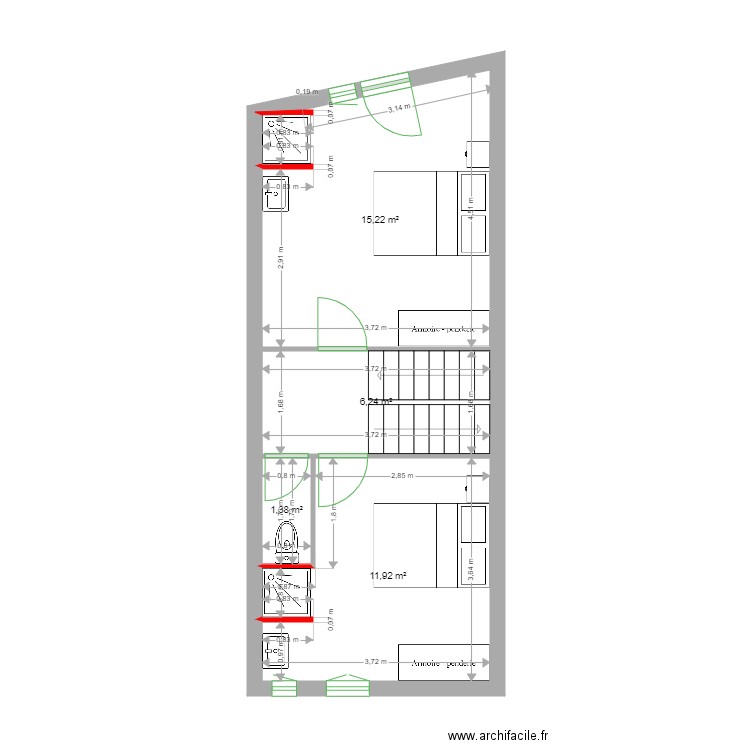 DULEAU 2 ETAGE. Plan de 4 pièces et 35 m2