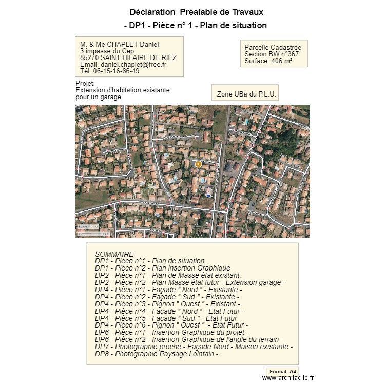 Plan de situation D.T extension Garage. Plan de 0 pièce et 0 m2