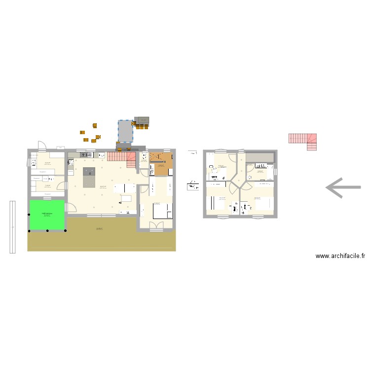 V2 maison étage. Plan de 13 pièces et 176 m2