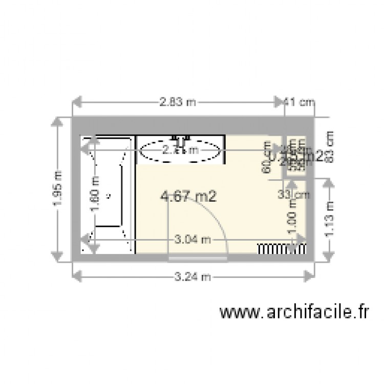 plan sdb Vermeillet actuel. Plan de 0 pièce et 0 m2