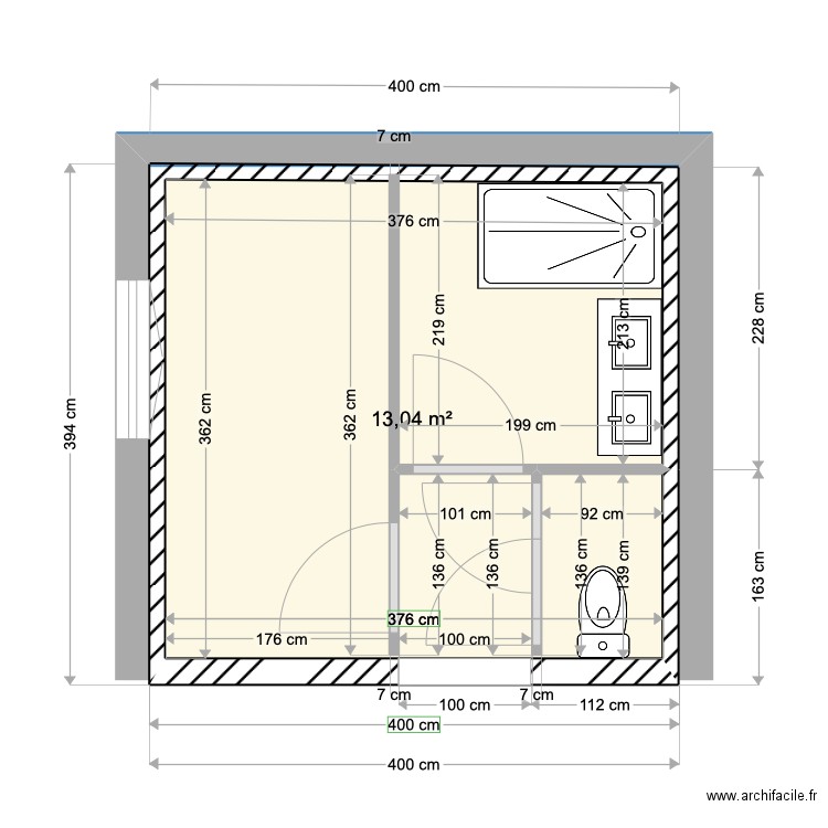 bougon. Plan de 1 pièce et 13 m2