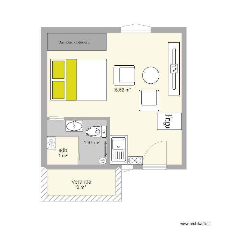 Chambre moderne kribi. Plan de 0 pièce et 0 m2