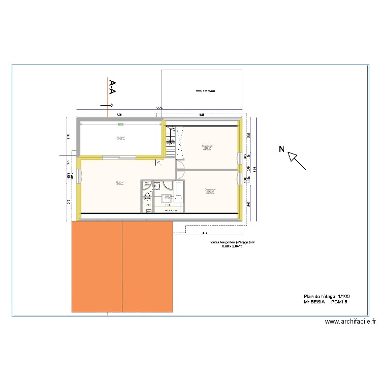 Maison vielle Loye plan Créa habitat 1er étage. Plan de 9 pièces et 102 m2