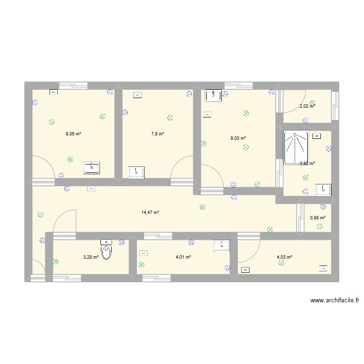 institut. Plan de 10 pièces et 59 m2