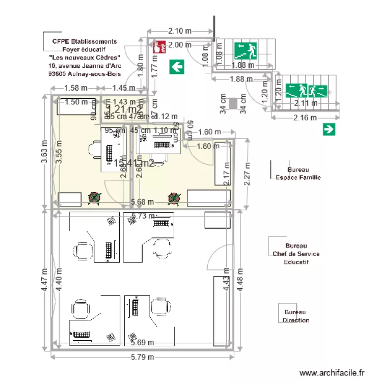 Am&eacute;nagement bureau Secr&eacute;tariat Compta SSI Foyer. Plan de 