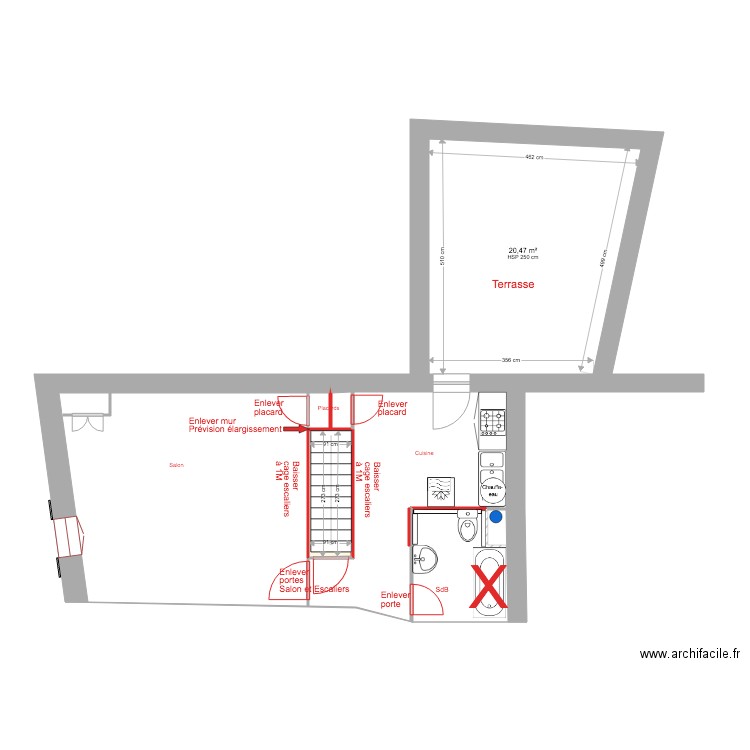 2 ÉTAGE DÉMOLITION 2. Plan de 7 pièces et 64 m2