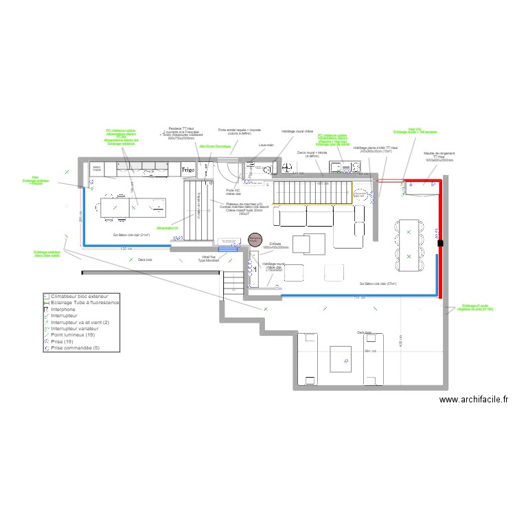 Roc Mer  - Agencement + Matériaux. Plan de 1 pièce et 2 m2