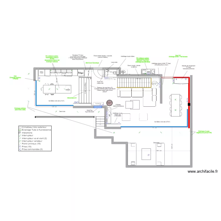 Roc Mer  - Agencement + Mat&eacute;riaux. Plan de 