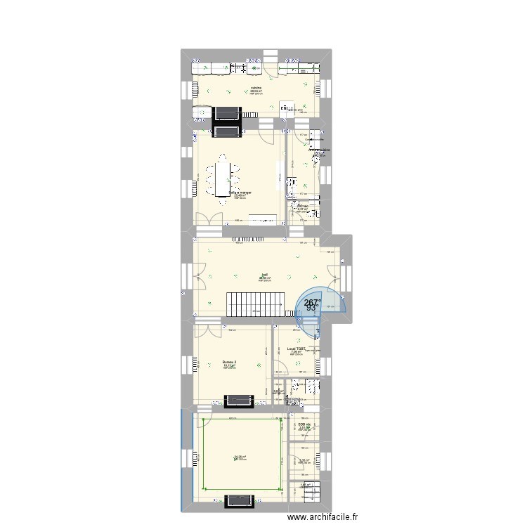 rdc david (Manoir). Plan de 13 pièces et 148 m2