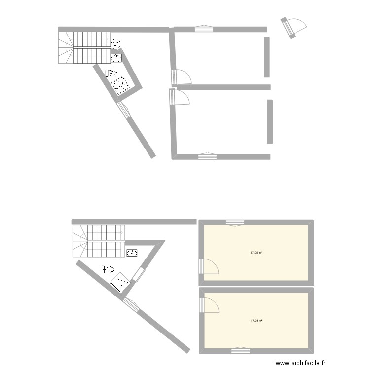 sdb. Plan de 2 pièces et 34 m2