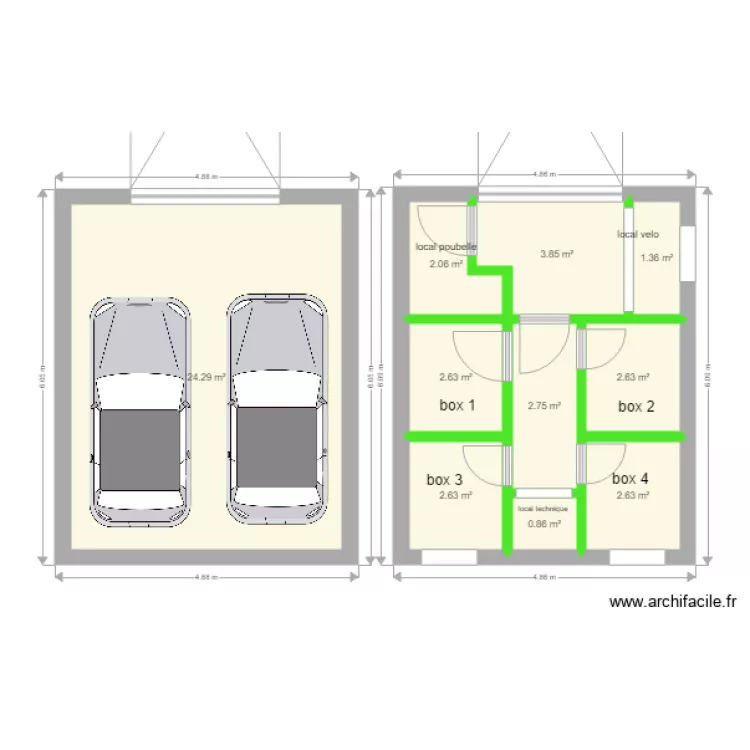 garage avec box . Plan de 