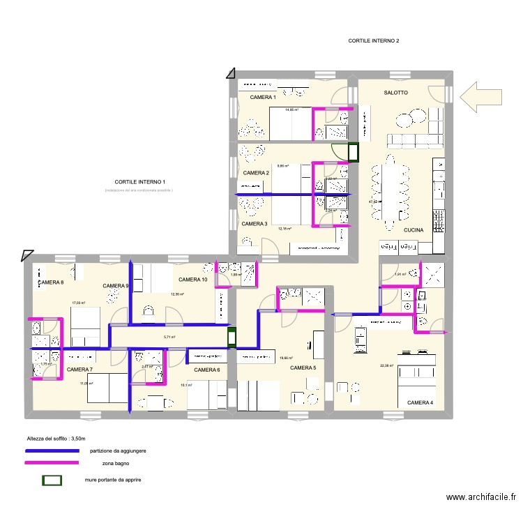 250 AMEUBLEMENT 9CH. Plan de 18 pièces et 201 m2