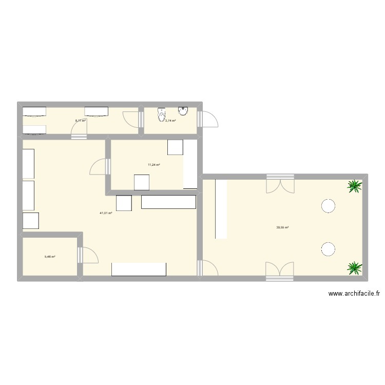 labo et boutique. Plan de 6 pièces et 109 m2