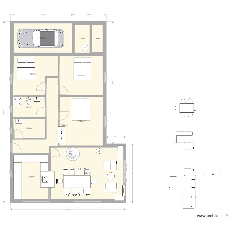 Maison1. Plan de 11 pièces et 238 m2