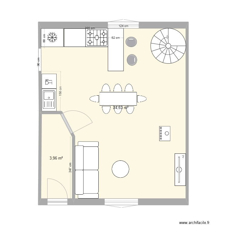 Cuisine 02. Plan de 2 pièces et 39 m2