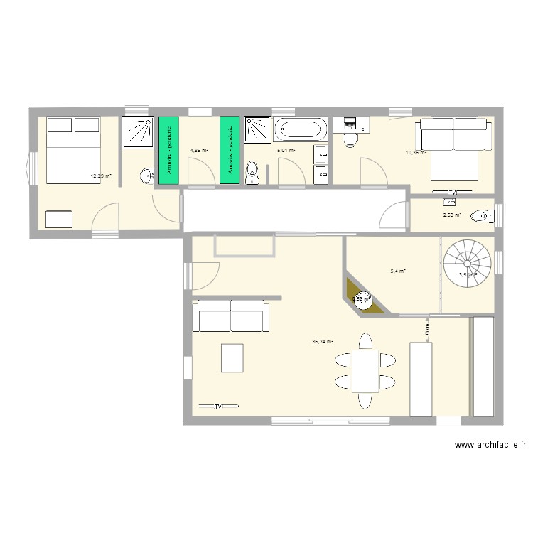 pacific03. Plan de 9 pièces et 81 m2